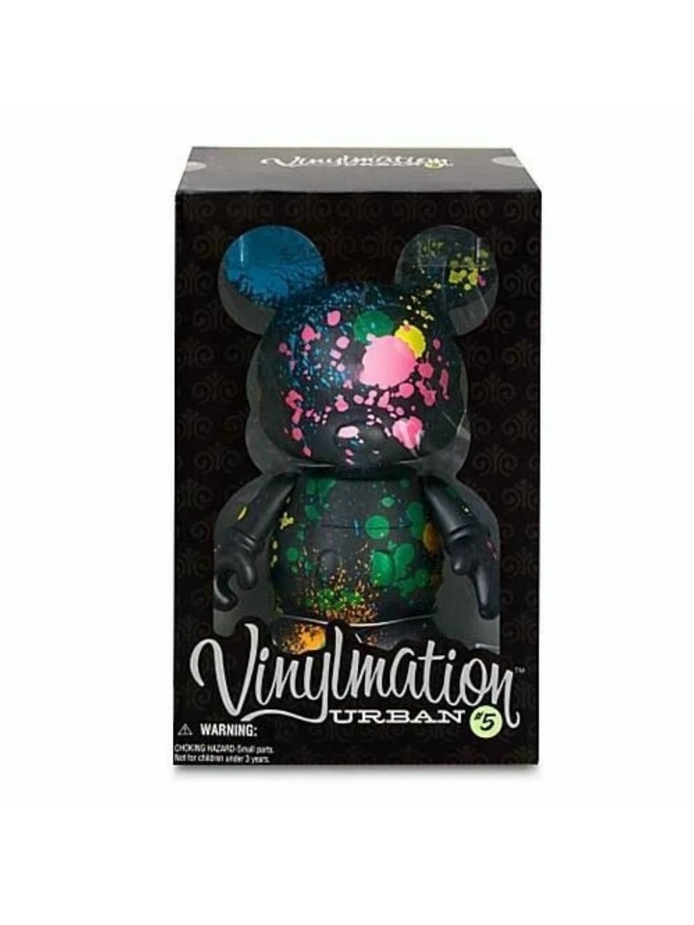 Disney Vinylmation Urban Series Black Figure with Pink Green Blue Paint Splatter